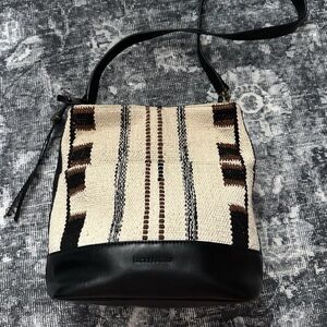 Lucky Brand Black and Cream Woven Bucket Bag